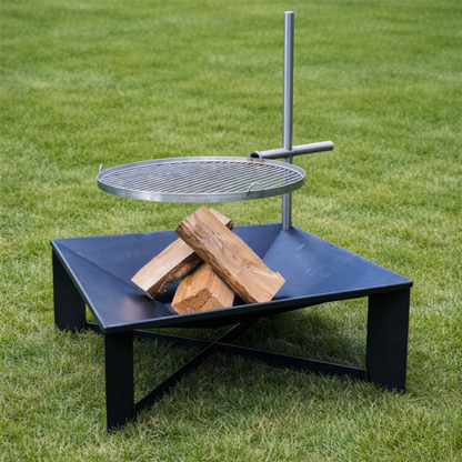 Palenisko ogrodowe 70x70cm + grill 2w1 z regulowanym rusztem ze stali nierdzewnej