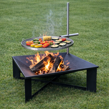 Palenisko ogrodowe 70x70cm + grill 2w1 z regulowanym rusztem ze stali nierdzewnej