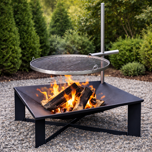Palenisko ogrodowe 70x70cm + grill 2w1 z regulowanym rusztem ze stali nierdzewnej